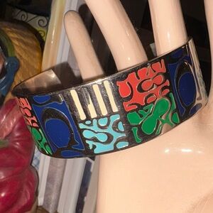 Coach Vintage Multicolor Enamel Cuff Bracelet – Legacy Geometric “C” Pattern